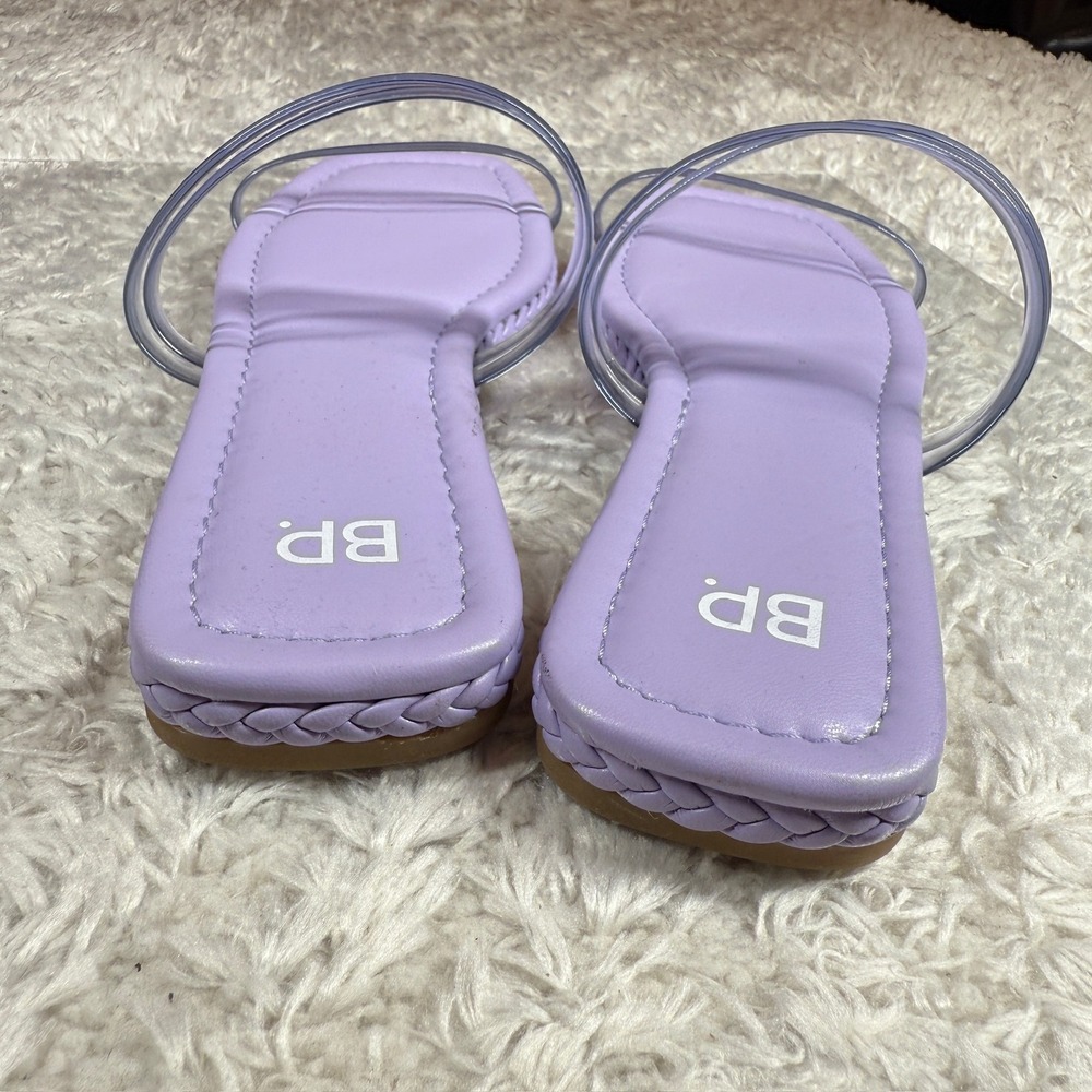 BP Sandals Women's 9.5 Viola Purple Square Toe Clear Strap Flat Sandals Slide - Picture 4 of 6